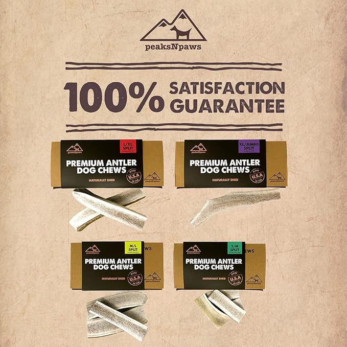peaksNpaws Premium All-Natural Grade A Split Elk Antlers for Dogs – Naturally Shed in The Rocky Mountains – No Additives, No Preservatives - Healthy and Delicious Treat - Made in USA - S/M Split