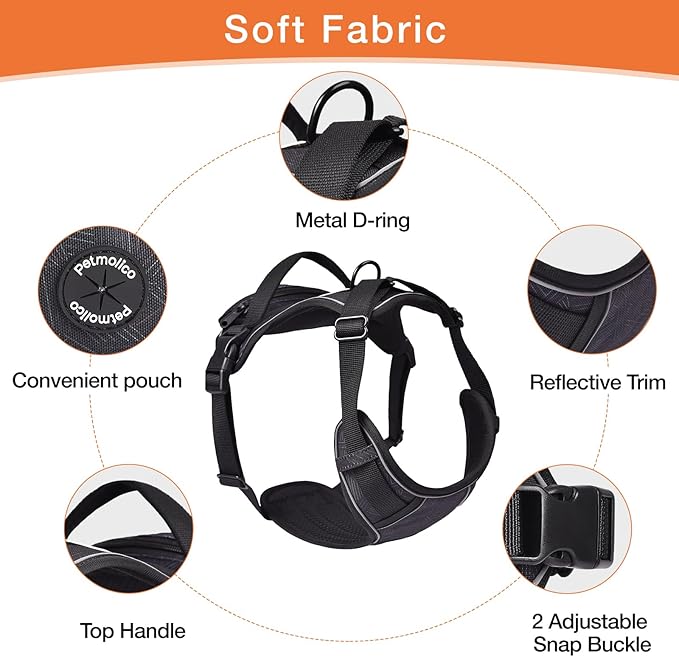 No Pull Dog Harness Vest Reflective Front Clip Vest with Pocket, Adjustable 2 Metal Rings 2 Buckles Easy to Wear & Take Off (Large, Red)