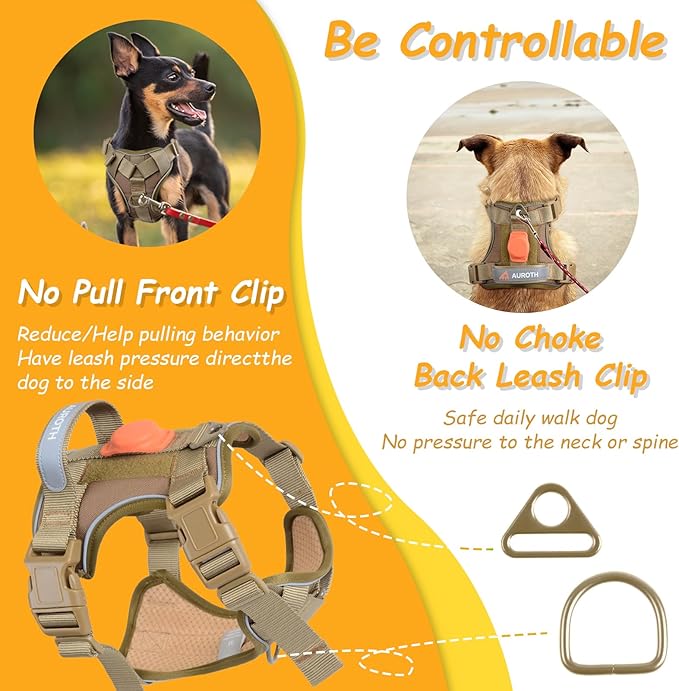 AUROTH Dog Harness for Large Dogs, Dog Vest Harness Large Size Dog, Large Dog Harness, No Pull Dog Harness for Large Dogs with Handle, Army Yellow L