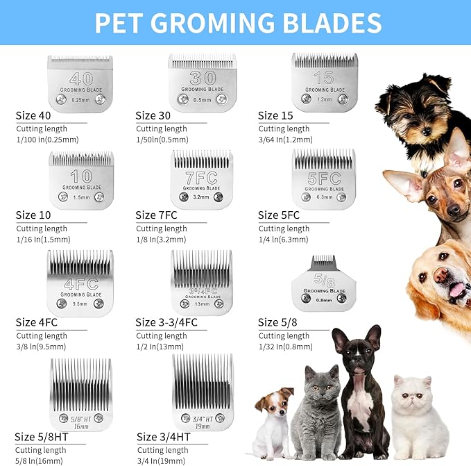 3 Pcs Size 4FC Detachable Dog Grooming Blades, Compatible with Andis, Oster A5, Wahl KM10 Series Clippers, Cut Length 9.5mm, Silver(4FC 9.5mm, 3 Packs)