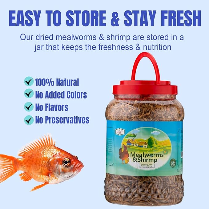 Amzey Shrimp & Mealworms 100% Non-GMO Dried Mealworms - High-Protein Meal Worm Treats - Perfect for Your Chickens, Ducks, Wild Birds, Turtles, Hamsters, Fish and Hedgehogs