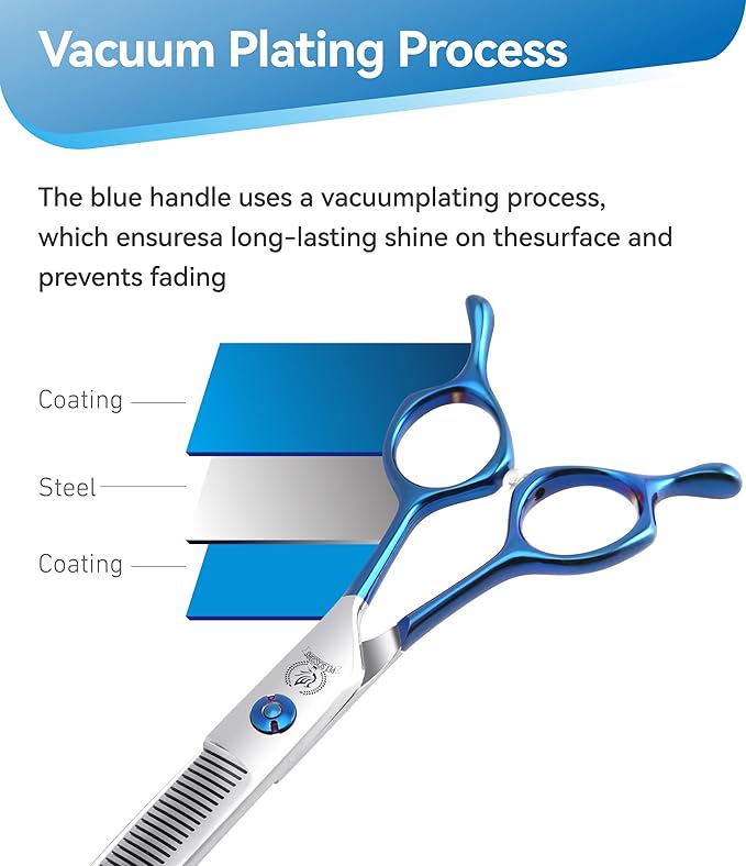 Fenice Peak Curved Chunkers Dog Grooming Scissors with Coating 440C Stainless Steel, 7 inch Professional Chunker Shears,25 Degree of Curved Blade,Dog Trimming Scissors for Grooming Face and Paws