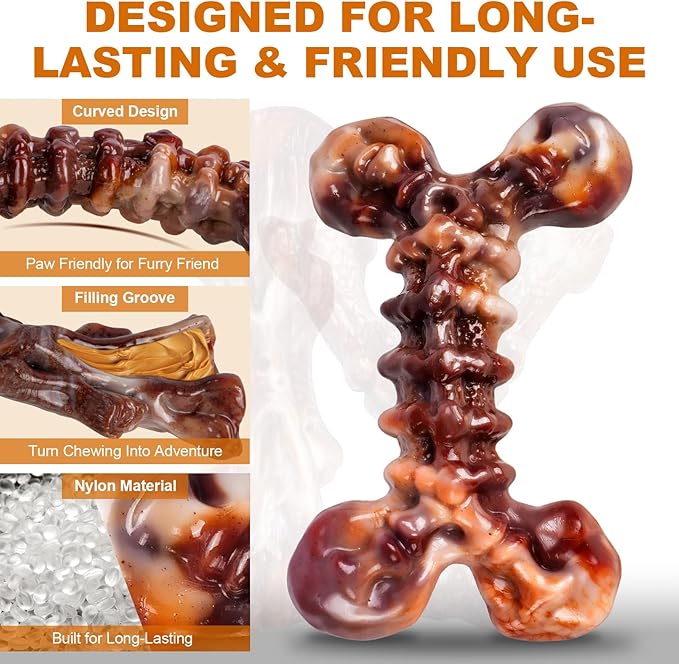 Dog Toys for Aggressive Chewers - 3 Pack Bacon Flavored Indestructible Dog Toy, Tough Chew Bone for Medium Large Breed 25-80lbs to Keep Them Busy