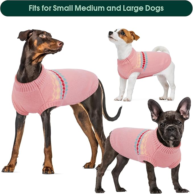 Kuoser Dog Sweater, Dog Sweaters for Medium Dogs Girl Boy, Christmas Dogs Sweater Knitwear, Warm Pet Pullover Sweatshirt Doggie Winter Clothes Apparel for French Bulldog, Boston Terrier, Pink M