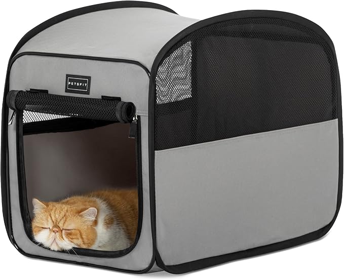 Petsfit Collapsible Dog Crate,Travel Crate for Cat/Puppy,Pop Up Small Pet Cage for Indoor/Outdoor,Lightweight Soft Dog Kennel Carrier for Small Dogs,Grey