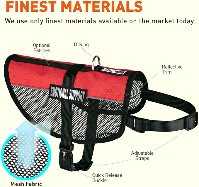 Dogline MaxAire Multi-Purpose Mesh Vest for Dogs and 2 Removable Emotional Support Patches, Large, Red