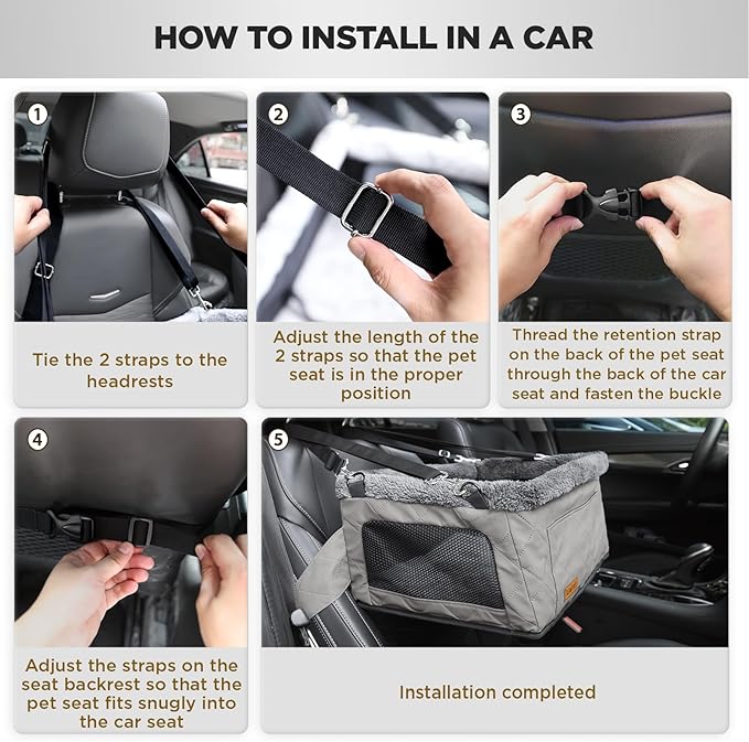 Upgrade Dog Booster Seat for Small Dogs,Small Dog Car Seat with Sturdy Metal Frame and Waterproof Leather Material for Small Pets up 20 lbs,Portable Travel Carrier with Storage Pocket