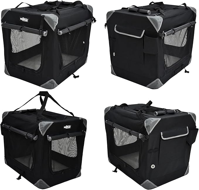 EliteField 4-Door Folding Soft Dog Crate with Curtains, Carrying Bag and Fleece Bed (2 Year Warranty), Indoor & Outdoor Pet Home (24" L x 18" W x 21" H, Black+4 Door Curtains)