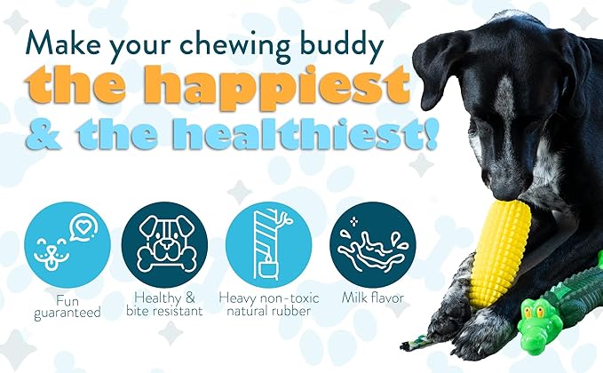 Dog Chew Toys for Aggressive Chewers 2 Pack, Cartoon Alligator and Corn-Shaped Squeak Interactive Dog Toys, Heavy Duty Rubber Chew Toy, Durable Dog Toys for Medium and Large Dog Breeds.