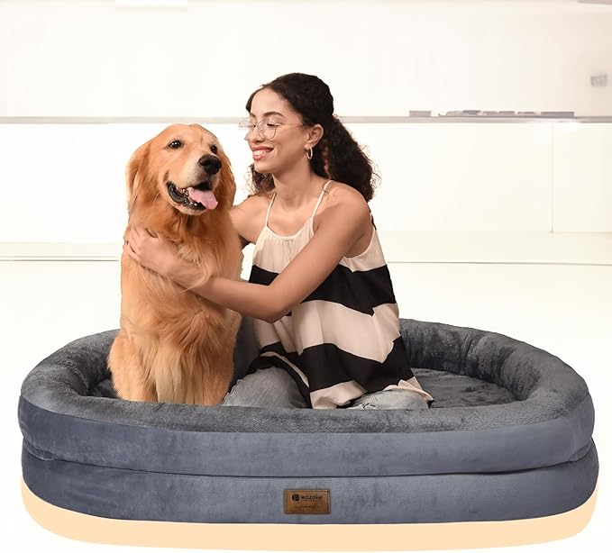 Orthopedic Washable Large Dog Bed: Waterproof Dog Bed with Bolsters - XXL Orthopedic Removable Cover for XXL Large Sized Pet - Non-Slip