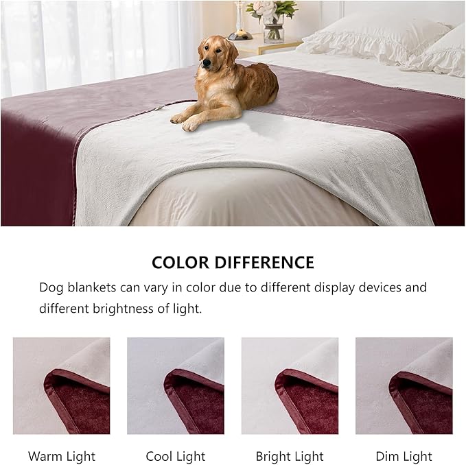 Waterproof Dog Blankets, Washable Pee Proof Pet Blanket for Couch, Soft Reversible Puppy Throw Furniture Protector Cover for Bed Sofa-68"x82",Burgundy Red+Cream