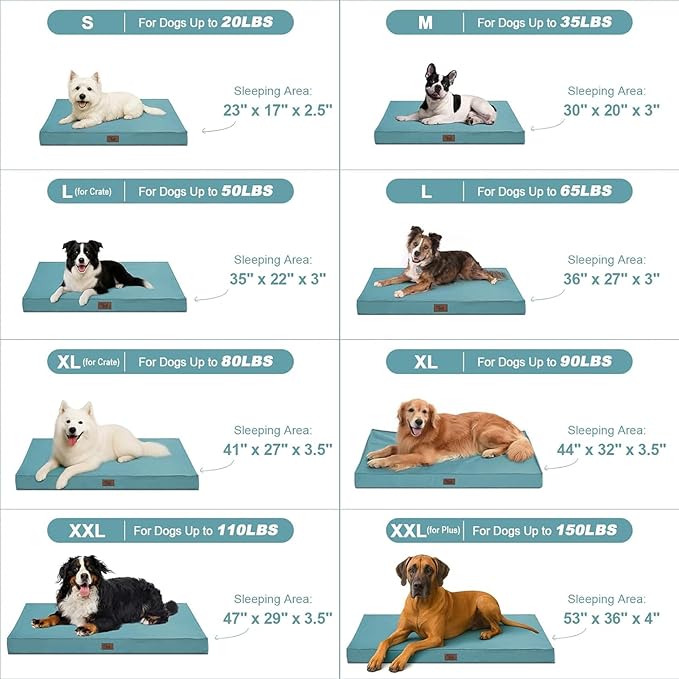 Outdoor Dog Bed for Medium Dogs, Waterproof Dog Crate Mat Orthopedic Egg Crate Foam Pet Bed with Washable Removable Oxford Cover, Light Blue
