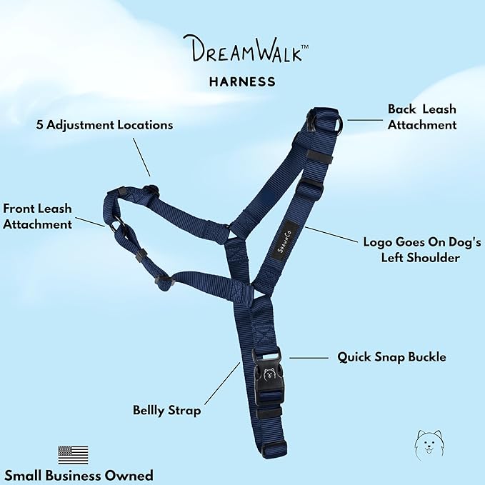 ShawnCo Dream Walk No-Pull Dog Harness- Adjustable, Comfortable, Easy to Use Pet Halter to Help Stop Pulling for Small, Medium and Large Dogs (Pacific Blue, S)
