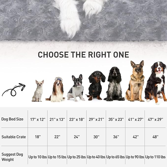 KSIIA Washable Dog Bed Deluxe Plush Dog Crate Beds Comfy Kennel Pad Anti-Slip Pet Sleeping Mat for Large, Jumbo, Medium, Small Dogs Breeds, 23" x 18", Dark Grey