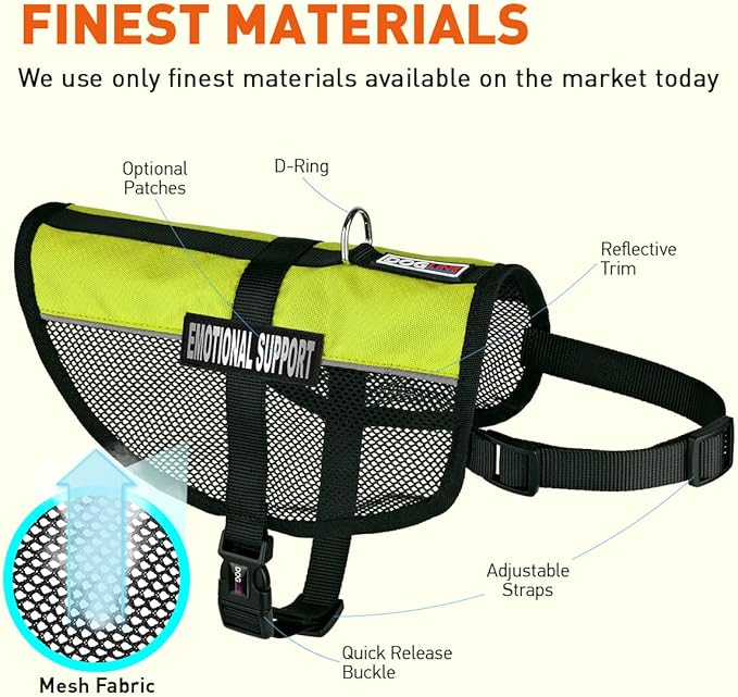 Dogline MaxAire Multi-Purpose Mesh Vest for Dogs and 2 Removable Emotional Support Patches, Large, Green