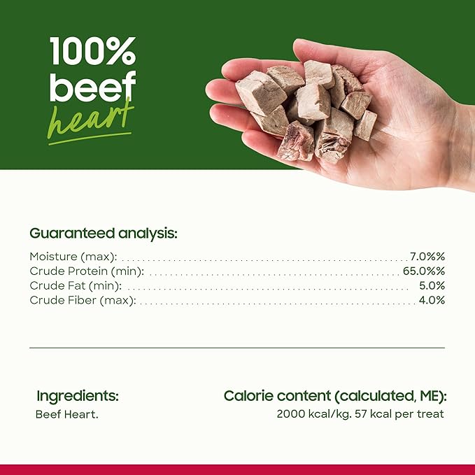 smallbatch Pets Premium Freeze-Dried Beef Heart Treats for Dogs and Cats, 3.5 oz, Made and Sourced in The USA, Single Ingredient, Humanely Raise Meat, No Preservatives or Anything Artificial Ever