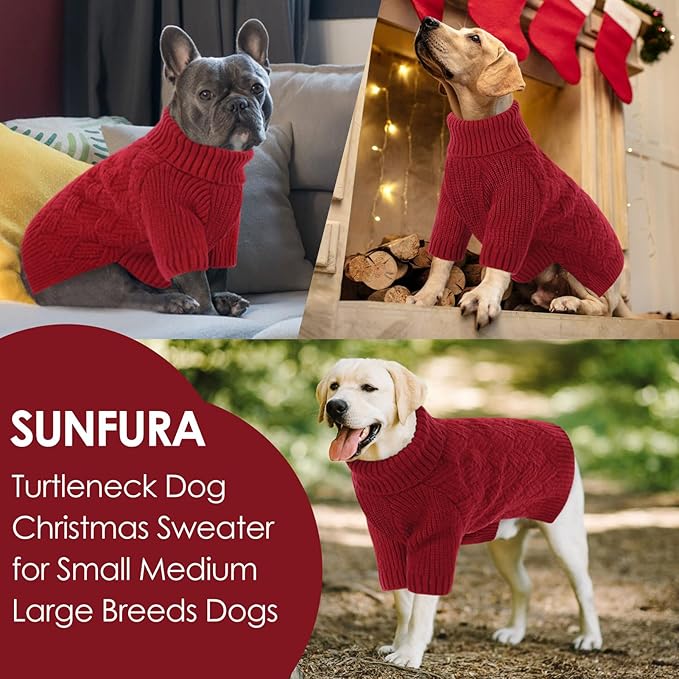 SUNFURA Dog Sweater Large Size Dog, XXL Pet Sweaters for Extra Large Dogs, Doggy Warm Turtleneck Christmas Sweatshirt Cold Weather Knit Pullover for Golden Retriever, Red XXL