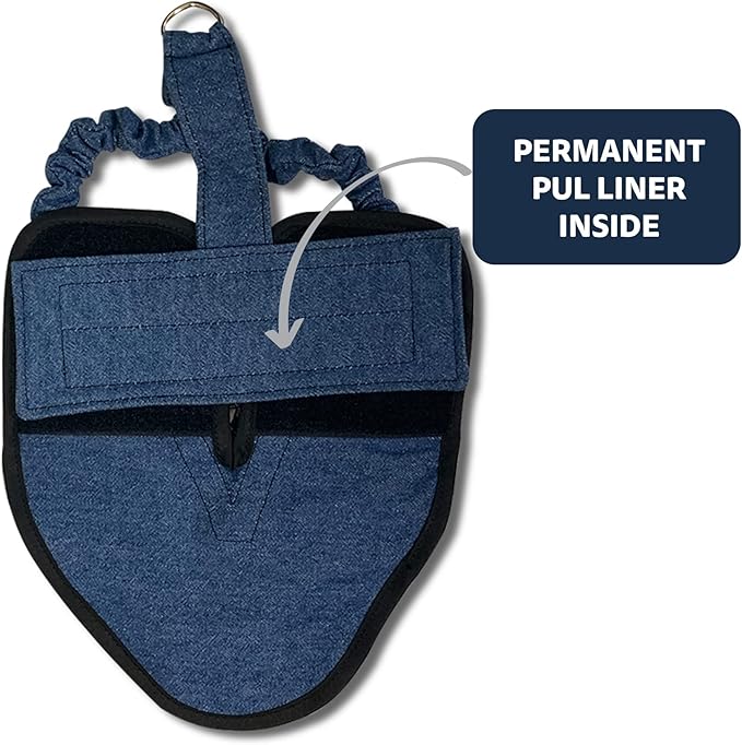 Hen Holster Bird Diaper, Wrap Around - for Hens, Roosters, Ducks, Leak-Proof Design, Comfortable Fleece Strap Bird Harness with Sewn-in Liner, Secure Hook and Loop Closure - Large, Denim
