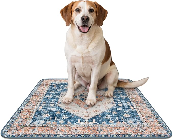 Lahome Super Absorbent Washable Pee Pads for Dogs - Secure Floor Protection - Non-Slip, Leakproof Reusable Pads for Training, Crates & Playpens (2 Pack, 36"x36", Beige Blue)