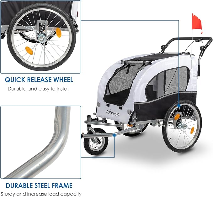 PEXMOR 2-in-1 Dog Bike Trailer,Pet Stroller Dog Trailer for Bicycle w/Universal Hitch,Pet Cart Bike Wagon Cargo Carrier for Dog Shock Absorber & Universal Wheel