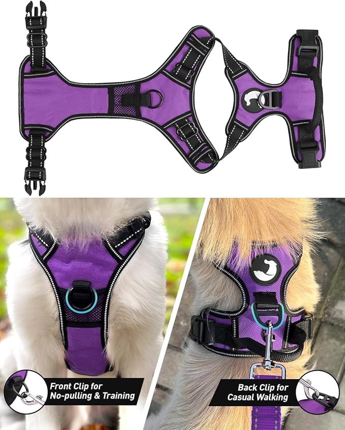 Joytale No Pull Dog Harness for Small Dogs, Reflective Pet Vest with Front Clip, Adjustable Soft Padded Harnesses with Easy Control Handle for Training and Walking, Purple, S