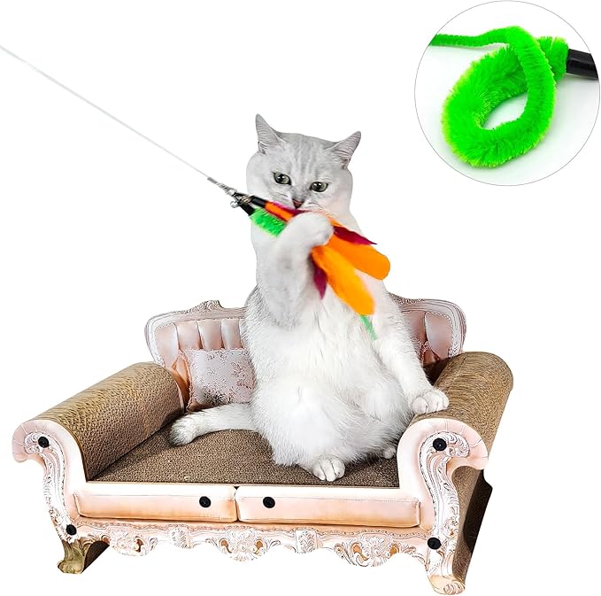 Interactive Cat Wand Toy Set โ 2 Retractable Wands (38" & 50") with 11 Refills Attachments โ Feather Toys, Plush Bird, Worms, Insect & Swallow โ Cat Teaser Toys for Indoor Cats & Kittens