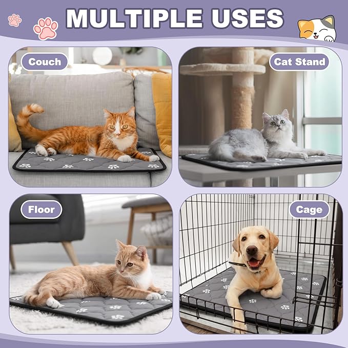 Riakrum 4 Pack Self Heating Cat Bed Pad Self Warming Pet Dog Mat Non Slip Washable Cat Kennel Crate Pad with Storage Bag for Indoor Outdoor Small Medium Dog Kitten (28 x 45 Inches)