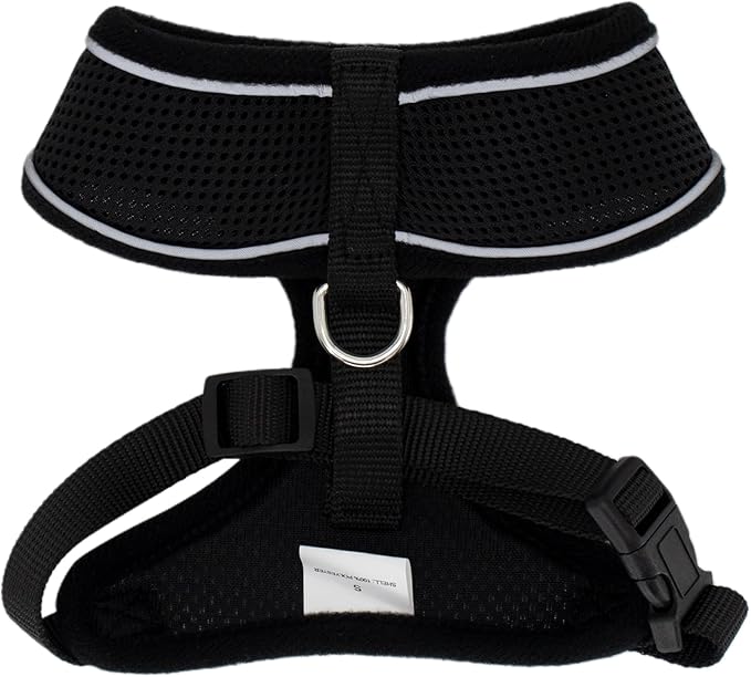 AIITLE No Choke Dog Harness with Triple-Layer Mesh, Reflective & Adjustable Chest Belt, Easy On/Off for Pekingese, Schnauzer – Durable for Daily Walks, Parties (L, Black)