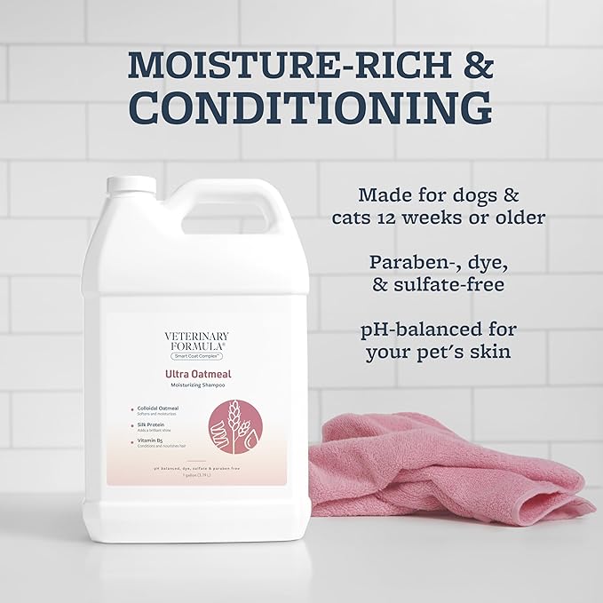 Veterinary Formula Smart Coat Complex Ultra Oatmeal Moisturizing Shampoo for Dogs, 128 Fl oz / 1 Gallon – Moisture-Rich, Nourishing – Leaves Coat Clean, Soft, Silky, Shiny – Long-Lasting Fragrance