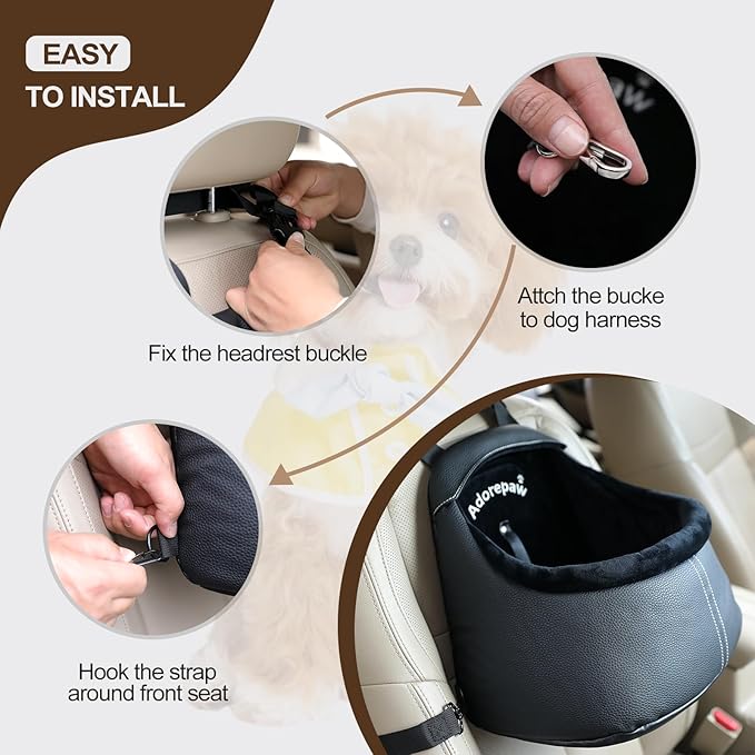 Dog Car Seat for Small Dogs, Luxury PU Leather Dog Booster Seat, Car Seats for Dogs, Can be Used as Pet Carrier Bag