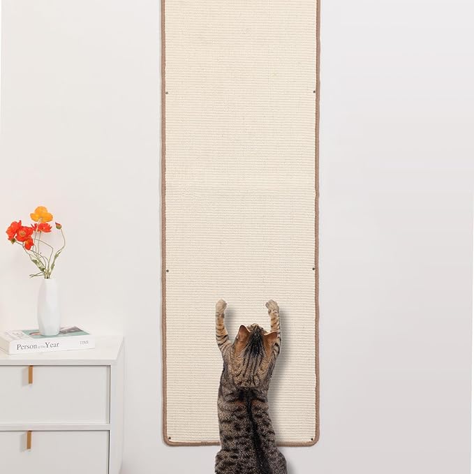 66.93x19.68x0.32 Inch Thickened Cat Wall Scratcher Carpet, Cat Climbing Wall, Durable Furniture, Tall Scratching Post, Scratchers for Indoor Cats, Couch Sofa Protector (Beige)