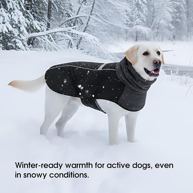 ASENKU Dog Coat, Dog Winter Jackets with Fleece Turtleneck, Windproof, Reflective Pet Snow Jacket for Cold Weather, Coats for Medium Dogs, Black, L