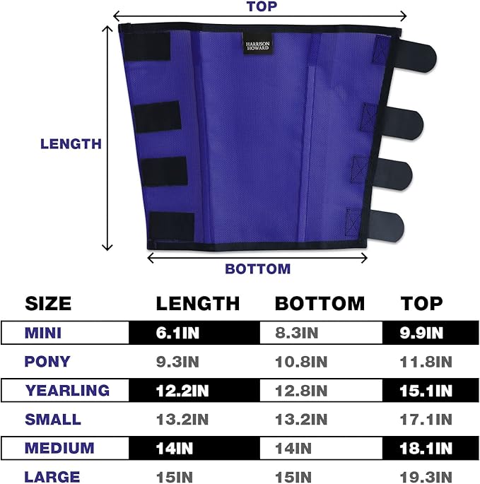 Harrison Howard Loose Fitting Fly Boots UV-Protective Extra Tough Mesh Ventilated Four Fasteners Stay-on Design Protect Horse Legs & Stomp-Reducing Set of 4 Deep Navy Mini