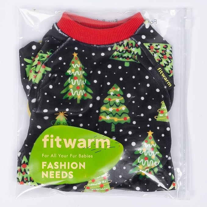 Fitwarm Christmas Tree Dog Pajamas, Christmas Clothes for Small Dogs Boy Girl, Holiday Pet Outfit, Black, Red, Green, Yellow, Small