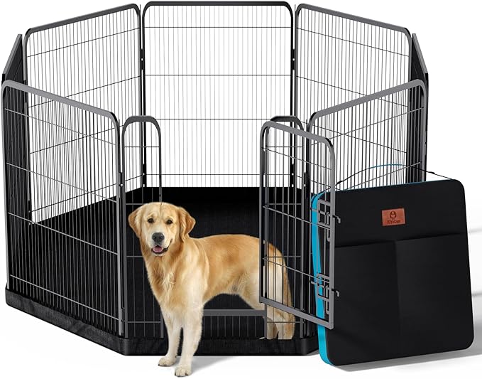 PJYuCien Dog Playpen Plus Storage Bag for Camping, 32" H Dog Pen with Extra Hard Bottom and Top,Heavy Duty Foldable Puppy Playpen for Puppies/Small and Medium Dogs, 8 Panels