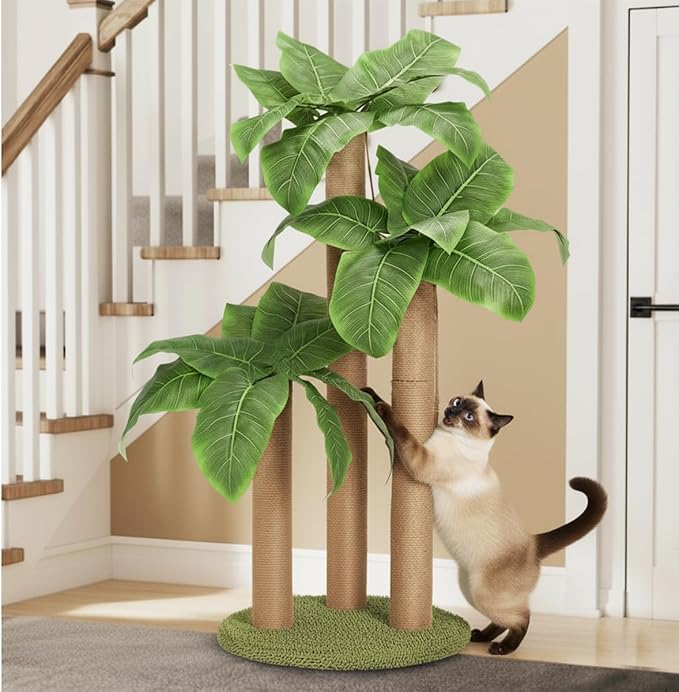 31.5Inch Cat Scratching Post,Cat Scratcher Tree with 3 Scratching Poles & 2 Interactive Dangling Balls,Cats Scratching Posts for Indoor Kitten & Adult Cats