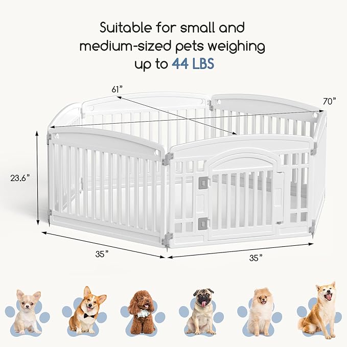 Plastic Dog Playpen | 6-Panel 24" Safe & Secure Indoor/Outdoor Pet Fence | Folding & Portable | 35 x 35 x 24IN, Ideal for Small to Medium Dogs | Easy to Clean (White)