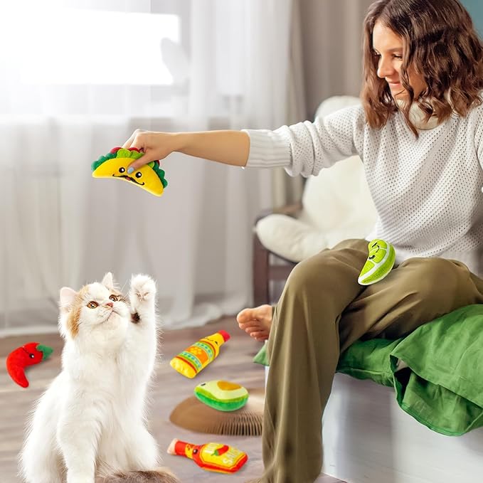 L1rabe Mexican Catnip Stuffed Toys - Christmas 6Pcs Funny Cat Toys for Cat Lovers Gifts, Carnival Sause Avocado Winter Indoor Kitten Chew Bite Kick Interactive Pet Supplies Kitten Xmas Birthday Gifts