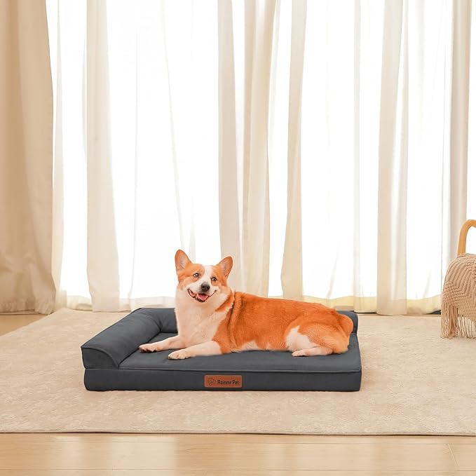 Orthopedic Dog Beds Large Sized Dog, Memory Foam Pet Bed for Large Dogs, Removable and Washable Microsuede Cover, TPU Waterproof Liner, Nonskid Bottom, 41x27x6 Inches, Dark Grey
