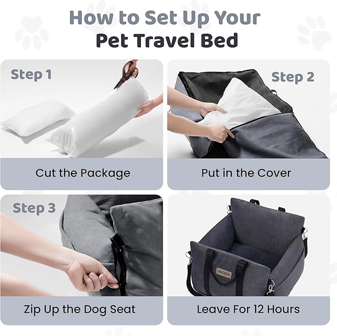 Cozy Dog Car Seat for Medium Dogs, Soft Dog Bed for Car, Safety Travel Bed & Portable Pet Carrier, Removable & Washable with Storage Pockets, Clip-On Safety Belt