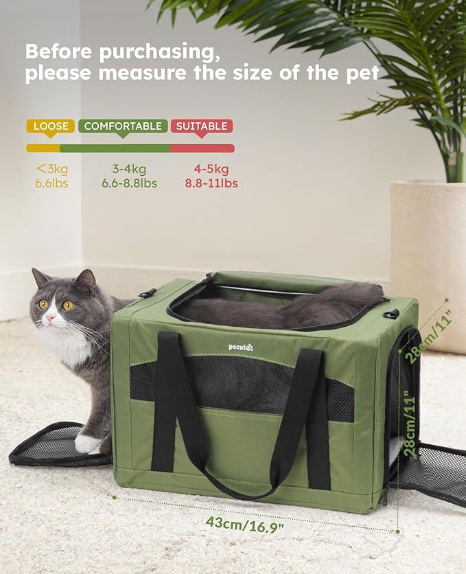 Pecute Cat Carrier Stale, Pet Carrier Breathable and Portable, Cat Carriers Bag with Scientific Hidden Partition, Carriers for Cat Under 11lbs, Dog Carrier Suitable for Travel and Outing, Green