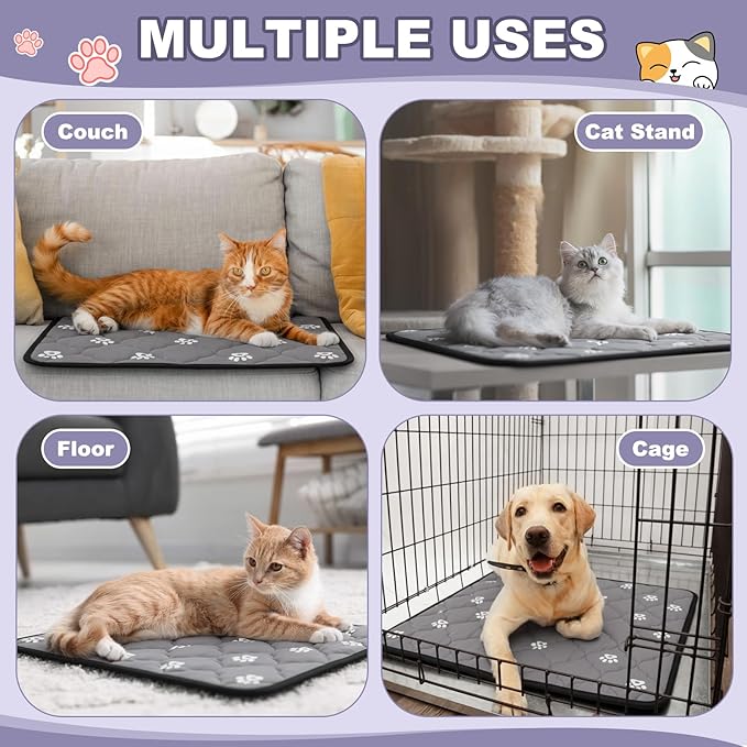 Riakrum 4 Pack Self Heating Cat Bed Pad Self Warming Pet Dog Mat Non Slip Washable Cat Kennel Crate Pad with Storage Bag for Indoor Outdoor Small Medium Dog Kitten(16 x 20 Inches)