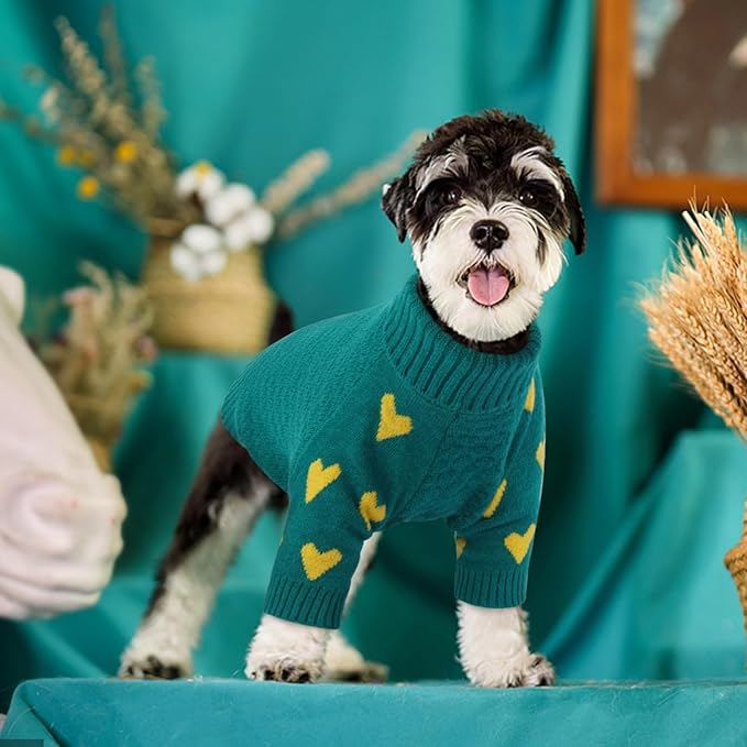 Kuoser Dog Sweater,Thermal Knitted Large Dog Sweaters,Turtleneck Thick Pet Holiday Sweater Dogs Christmas Outfit,Cold Weather Pet Winter Clothes Doggie Knitwear Girl Boy for Fall Xmas,Green L