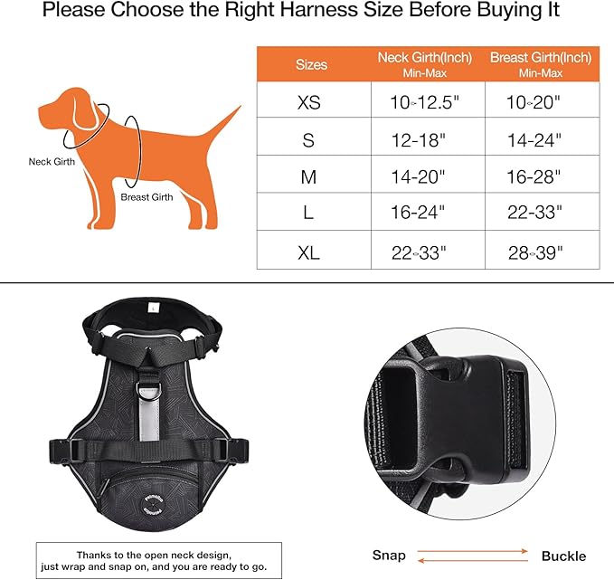 No Pull Dog Harness Vest Reflective Front Clip Vest with Pocket, Adjustable 2 Metal Rings 2 Buckles Easy to Wear & Take Off (Large, Red)