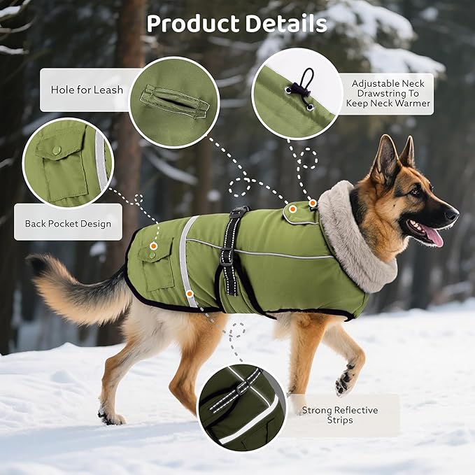 Dog Coat, Warm Dog Winter Coat Reflective Jacket Waterproof Fleece Vest, Pet Jacket Cozy for Cold Weather, Dogs Snowsuit Windproof, Adjustable Buckle for Small Dogs