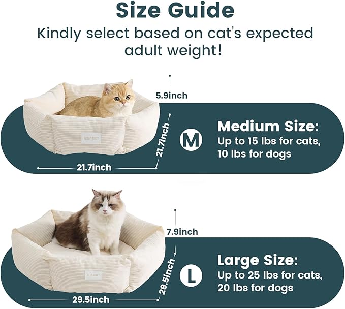 Large Cat Bed, Washable Orthopedic Cat Beds for Indoor Cats, Soft Donut Calming Dog Bed for Small Medium Dogs with Anti Slip Bottom, Cute Kitten Bed, 29.5x29.5x7.9 in, Cream White