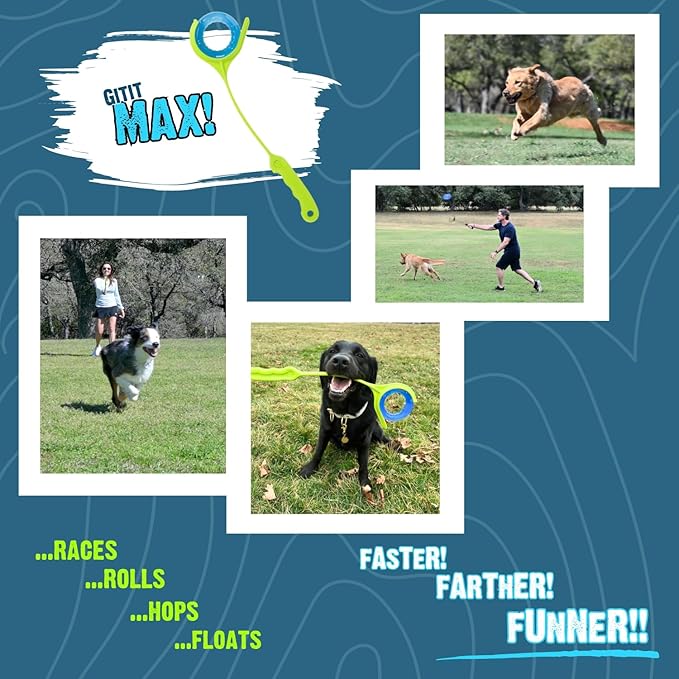 Gitit MAX! - Launcher + Ring, Epic Fetch Dog Toy, Slobberless/Clean Hands Loading, for Medium to Large Dogs