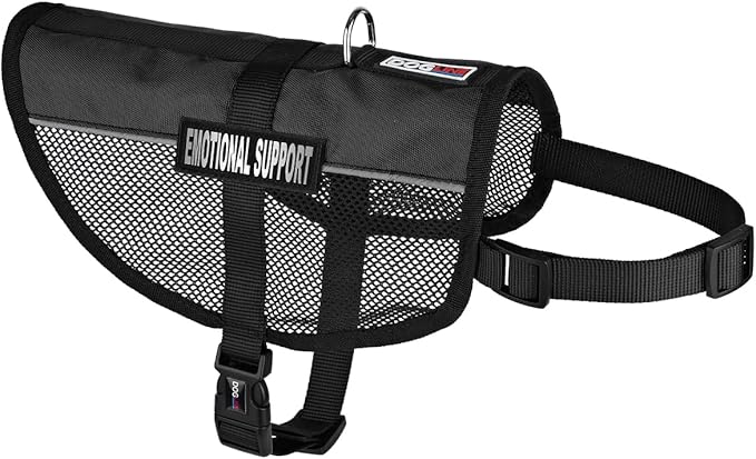 Dogline 17"-21" MaxAire Mesh Vest for Dogs and 2 Removable Emotional Support Patches, Medium, Black