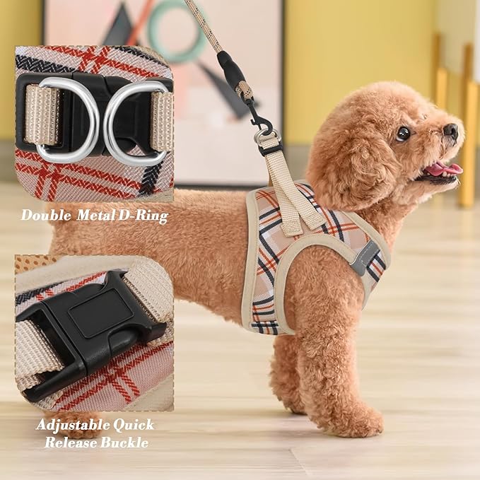 Athena Collection Step-in Dog Harness with 5 ft Leash, Small to Medium Dog Harness Leash Set Medium No Pull Dog Vest Harness with Reflective Strips Adjustable Velcro, Easy Walk Puppy Harness, Beige