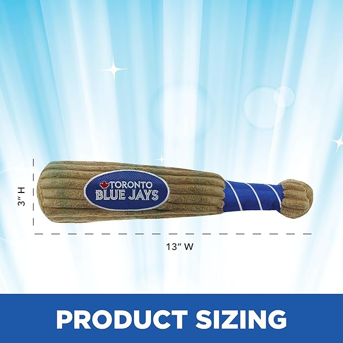 MLB Toronto Blue Jays Baseball Bat Toy for DOGS & CATS. Soft Corduroy Plush Dog Toy with Inner SQUEAKER, MLB Chew Toys for Dogs or Cats. Durable Fun Interactive Dog Toy with Team Names and Logo